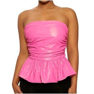 NEW Naked Wardrobe Faux Get About‎ U Vegan Leather Strapless Top in Pink, Size S